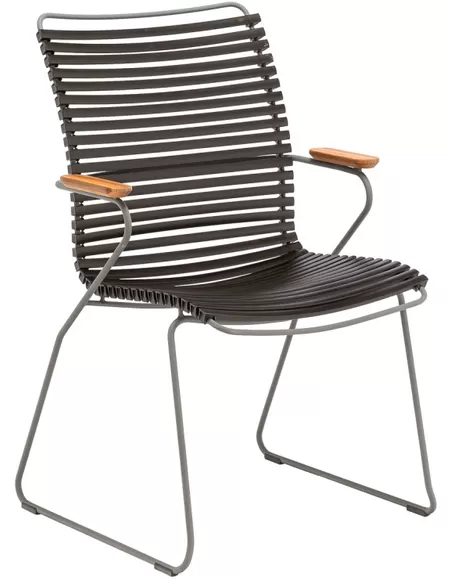 CLICK Dining Chair with armrests in bamboo. Black lamellas Powder coated grey metal.