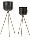 Set of 2 Pots Black zinc with Brass Antique stand