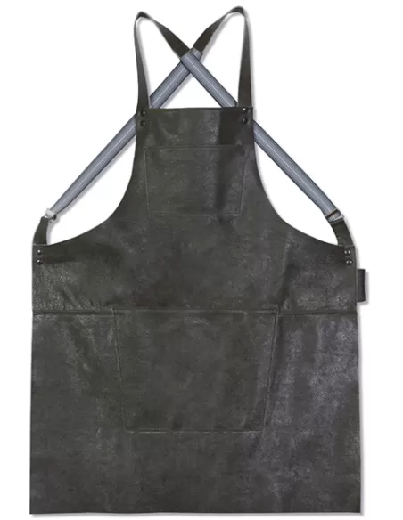 A SUSPENDER SERIE apron made of 100% leather, with adjustable suspenders made of elastic